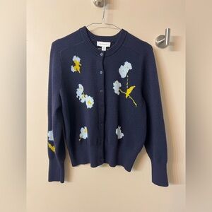 Free Assembly Women's Floral Jacquard Shrunken Cardigan Sweater, Midweight Small